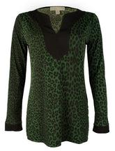 Michael Kors Women's Printed Jersey Knit V-Neck Tunic Shirt-M-XS Moss